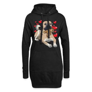 Kangal chien avec animal en peluche et de nombreux cœurs - Sweat-shirt à capuche long Femme - noir - Devant
