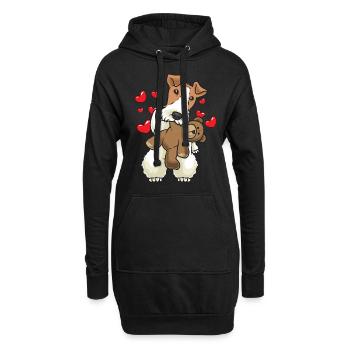 Foxterrier Drahthaar Hund mit Stofftier - Hoodie-Kleid - Schwarz - Vorne