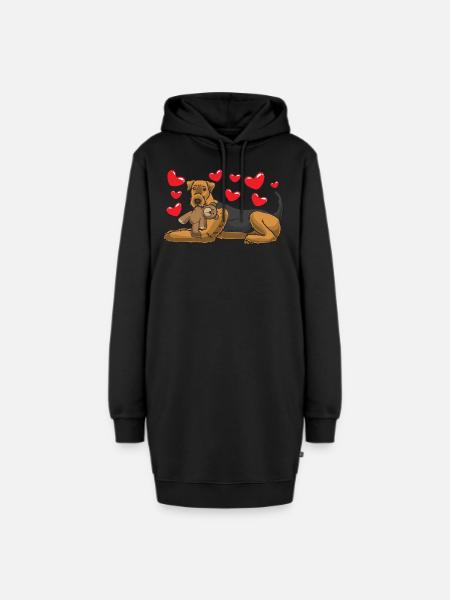 Airedale Terrier mit Stofftier - Hoodie-Kleid - Schwarz