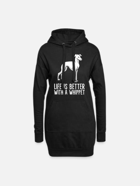 Das Leben ist besser mit Whippets - Hoodie-Kleid - Schwarz