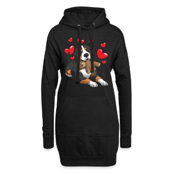 Grand chien de sennation suisse avec animal en peluche - Sweat-shirt à capuche long Femme - noir - Devant