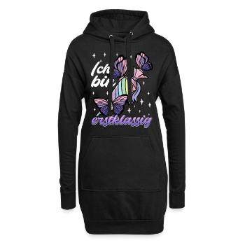 Schulkind Mädchen Einschulung mit Schmetterling - Hoodie-Kleid - Schwarz - Vorne