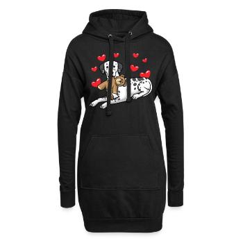 Chien en peluche dalmate et de nombreux cœurs - Sweat-shirt à capuche long Femme - noir - Devant
