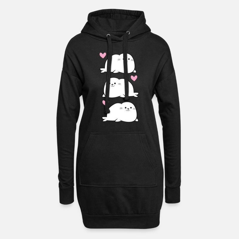 Mignons Phoques Bébés Phoques Amour Phoques - Sweat-shirt à capuche long Femme - noir
