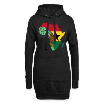 Ghana Afrikanische Frau Flagge Afrika Karte - Hoodie-Kleid - Schwarz - Vorne