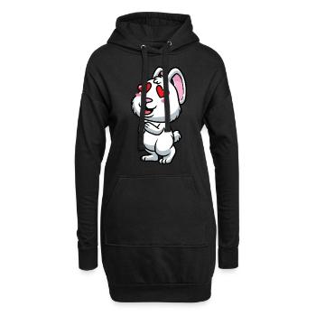 Weißes Kaninchen Emoticons Hase - Hoodie-Kleid - Schwarz - Vorne