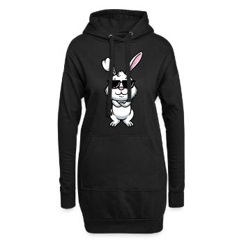 Weißes Kaninchen Emoticons Hase - Hoodie-Kleid - Schwarz - Vorne