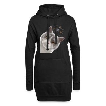Curieux chat bicolore British Shorthair - Sweat-shirt à capuche long Femme - noir - Devant