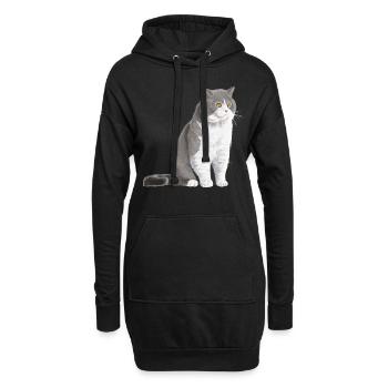 Chat sédentaire bicolore british shorthair - Sweat-shirt à capuche long Femme - noir - Devant