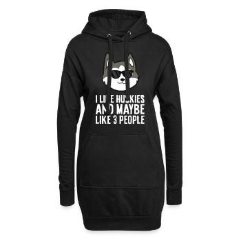 Ich mag Huskies und vielleicht wie 3 Menschen - Hoodie-Kleid - Schwarz - Vorne