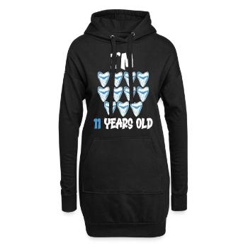 J’ai 11 ans - Megalodon tooth shark 11. - Sweat-shirt à capuche long Femme - noir - Devant