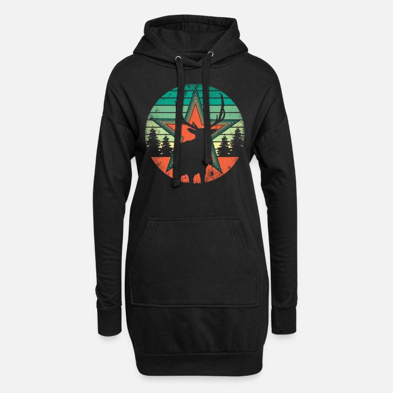 Retro Hirsch Vintage Jäger Elch Jagd Berufsjäger - Hoodie-Kleid - Schwarz