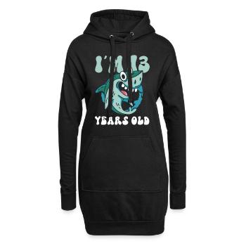 Ce petit chasseur de mégalodon a 14 ans - - Sweat-shirt à capuche long Femme - noir - Devant