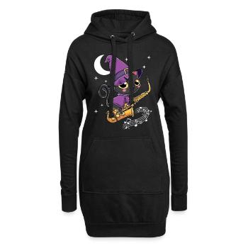 Saxophon Halloween Hexe Kawaii Scary Schwarze - Hoodie-Kleid - Schwarz - Vorne