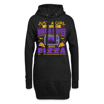 Nur Ein Mädchen, Das Horrorfilme Und Pizza Liebt - Hoodie-Kleid - Schwarz - Vorne