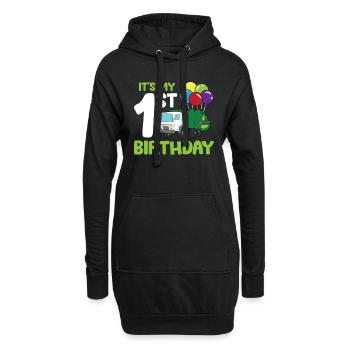 Es ist mein 1. Geburtstag Müllwagen 1. Geburtstag - Hoodie-Kleid - Schwarz - Vorne