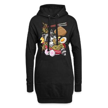 Kawaii Raccoon Ramen Noodles Japanese Food - Hoodie Dress - black - Front