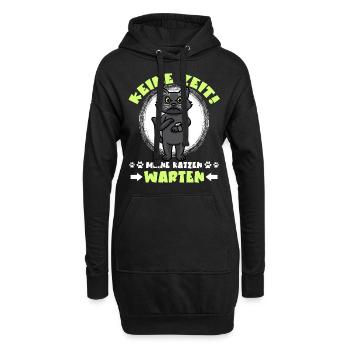 Schwarze Katze Keine Zeit Lustig - Hoodie-Kleid - Schwarz - Vorne