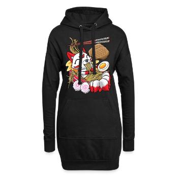 Kawaii Kitsune Fox Ramen Nudeln Japanisches Essen - Hoodie-Kleid - Schwarz - Vorne