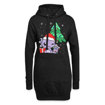 Kawaii Axolotl Arbre de Noël Cadeau de Noël - Sweat-shirt à capuche long Femme - noir - Devant