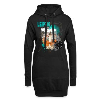 Leipzig Allemagne City Skyline Vintage Rétro - Sweat-shirt à capuche long Femme - noir - Devant