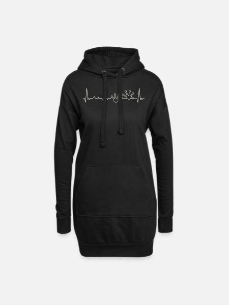 Frosch Fußabdruckspuren. Herz. Liebe. Ekg. Impuls - Hoodie-Kleid - Schwarz