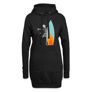 Skelett mit brennendem Surfbrett surfen - Hoodie-Kleid - Schwarz - Vorne