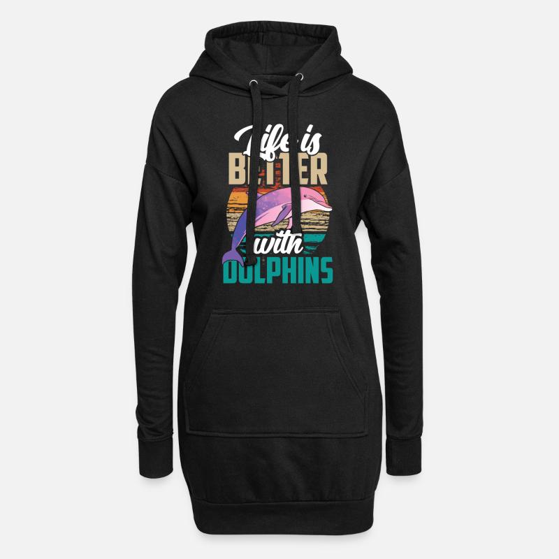 Das Leben Ist Besser Mit Delfinen Delfin Delfine - Hoodie-Kleid - Schwarz
