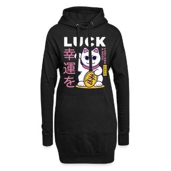 Lucky Cat Bonne chance - Sweat-shirt à capuche long Femme - noir - Devant