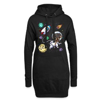 Chien teckel à poil dur dans l’espace - Sweat-shirt à capuche long Femme - noir - Devant