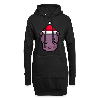 Hippo Pixelated Christmas - Drôle - Sweat-shirt à capuche long Femme - noir - Devant