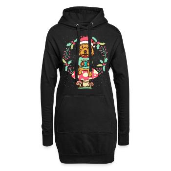 Cockapoo Hund Auf Pilz Weihnachtskranz Weihnachten - Hoodie-Kleid - Schwarz - Vorne