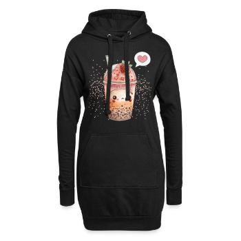 Kawaii Boba Tea zum Valentinstag Bubble Tea Herzen - Hoodie-Kleid - Schwarz - Vorne