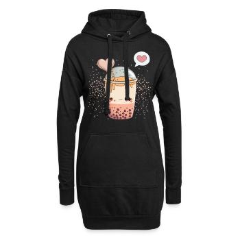 Kawaii Boba Tea zum Valentinstag Bubble Tea Herzen - Hoodie-Kleid - Schwarz - Vorne
