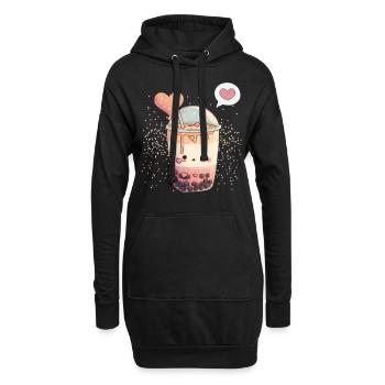 Kawaii Boba Tea zum Valentinstag Bubble Tea Herzen - Hoodie-Kleid - Schwarz - Vorne