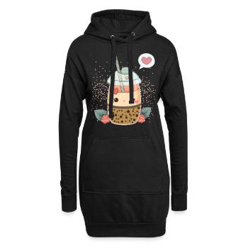 Kawaii Boba Tea zum Valentinstag Bubble Tea Herzen - Hoodie-Kleid - Schwarz - Vorne