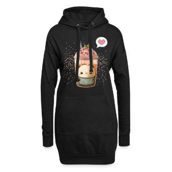 Kawaii Boba Tea zum Valentinstag Bubble Tea Herzen - Hoodie-Kleid - Schwarz - Vorne