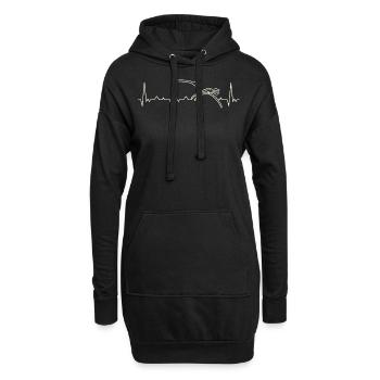 Dinosaurier fliegendes Skelett. Herz. Liebe. Ekg. - Hoodie-Kleid - Schwarz - Vorne