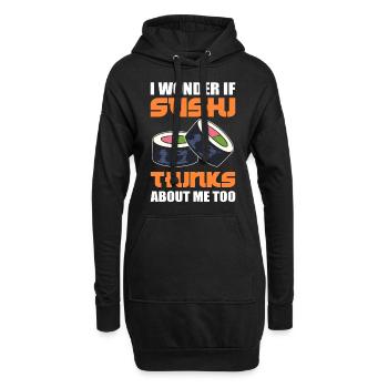 Je me demande si les sushis pensent à moi aussi Riz au poisson - Sweat-shirt à capuche long Femme - noir - Devant