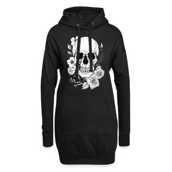 Totenkopf mit Blumen Kunst - Hoodie-Kleid - Schwarz - Vorne
