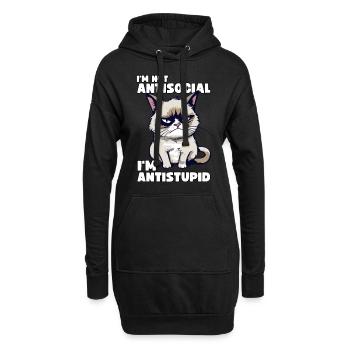 Grump Cat - Je ne suis pas antisocial - Je suis antistupide - Sweat-shirt à capuche long Femme - noir - Devant