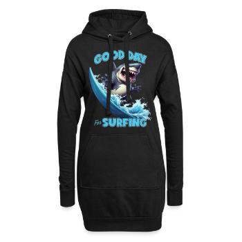 Drôle de requin avec une planche de surf - surfeur - Sweat-shirt à capuche long Femme - noir - Devant