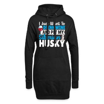 Je veux juste boire du vin et mon sibérien - Sweat-shirt à capuche long Femme - noir - Devant