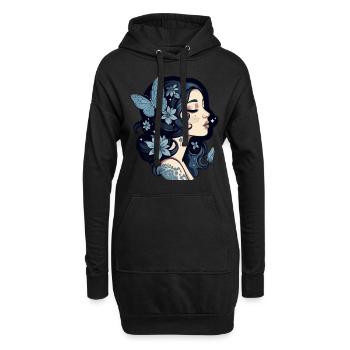Femme gothique et papillons bleus dans le noir - Sweat-shirt à capuche long Femme - noir - Devant