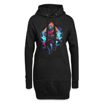 Epic Gamer Guardian in Vaporwave Synthwave Farben - Hoodie-Kleid - Schwarz - Vorne