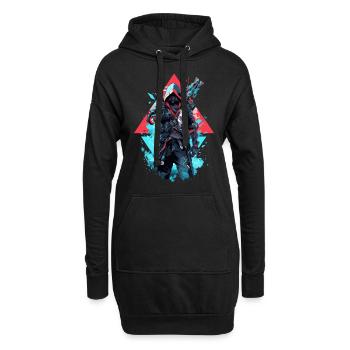Epischer Gamer Cyber Assassine in Blau und Rot - Hoodie-Kleid - Schwarz - Vorne