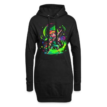 Cooles Design, legendärer Waldjunge beim Gaming - Hoodie-Kleid - Schwarz - Vorne