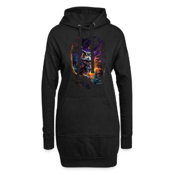 Schöne Eule mit großen Augen in der Nacht - Hoodie-Kleid - Schwarz - Vorne