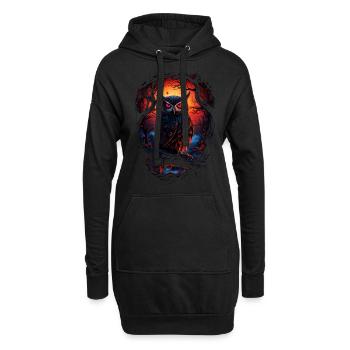 Schöne Eule mit großen Augen in der Nacht - Hoodie-Kleid - Schwarz - Vorne