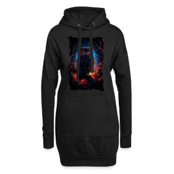 Cool owl with big eyes at night - Hoodie Dress - black - Front